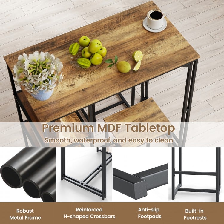 3-Piece Bar Table Set for 2 Bar-Height Dining Table with 2 Stools