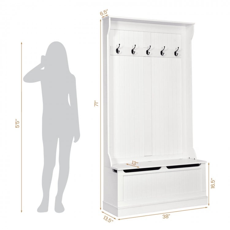 3-in-1 Hall Tree Coat Rack Shoe Bench with Hooks and Bottom Storage for Entryway