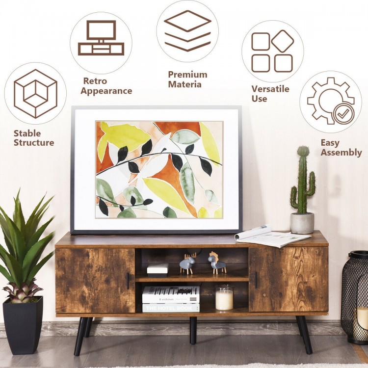 Industrial Retro TV Stand with Storage Cabinets and Open Shelf