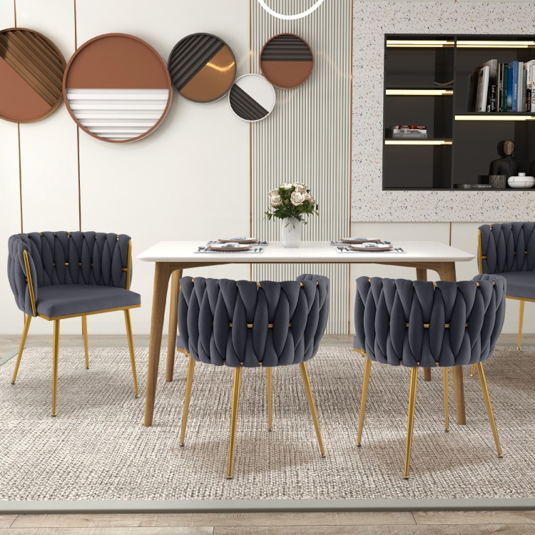 Set of 2 Upholstered Dining Chair with Curved Backrest and Metal Tubes