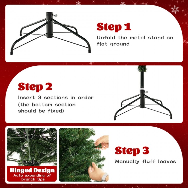 6/7/8 Feet Hinged Christmas Tree with PVC Branch Tips Warm White LED Lights