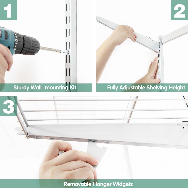 Custom Closet Organizer Kit 3 to 5 Feet Wall-Mounted Closet System with Hang Rod