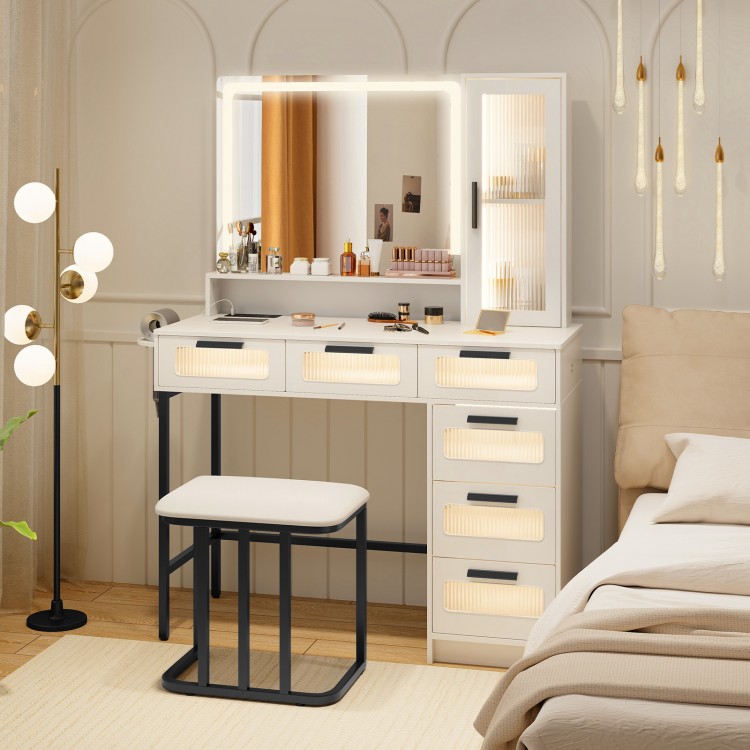 Makeup Vanity Dressing Table and Stool Set with Lights and Charging Station