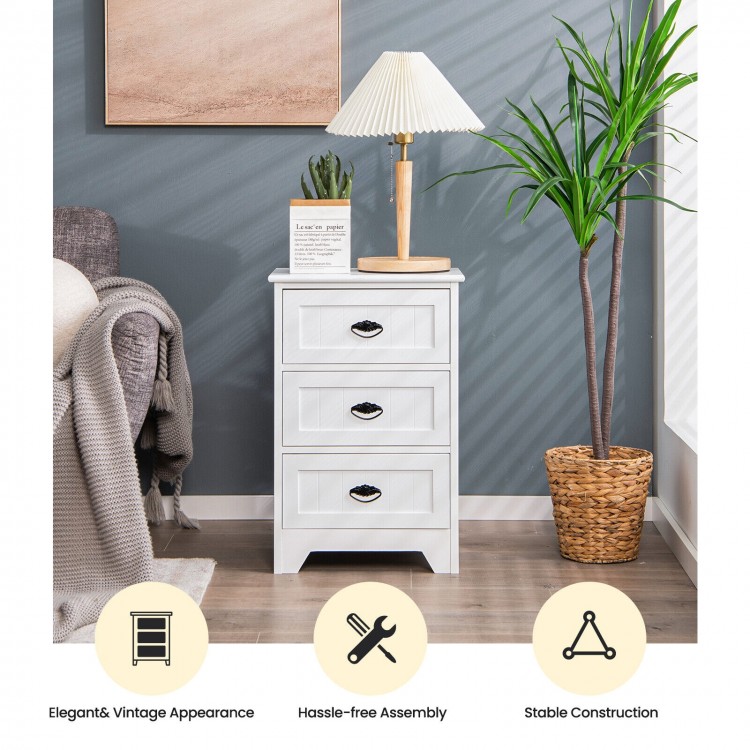 3-Drawer End Storage Wood Side Nightstand