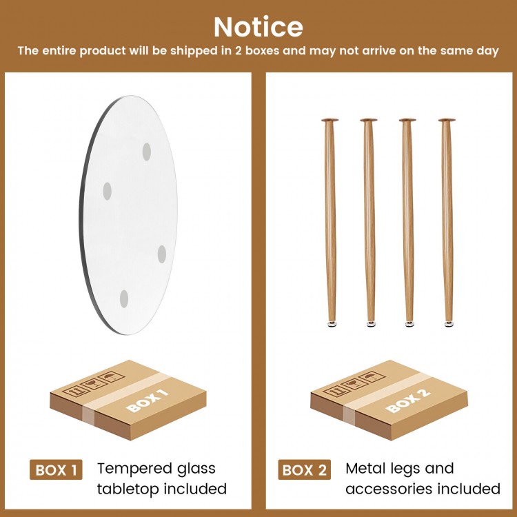 Round Glass Dining Table Leisure Coffee Table with Metal Legs