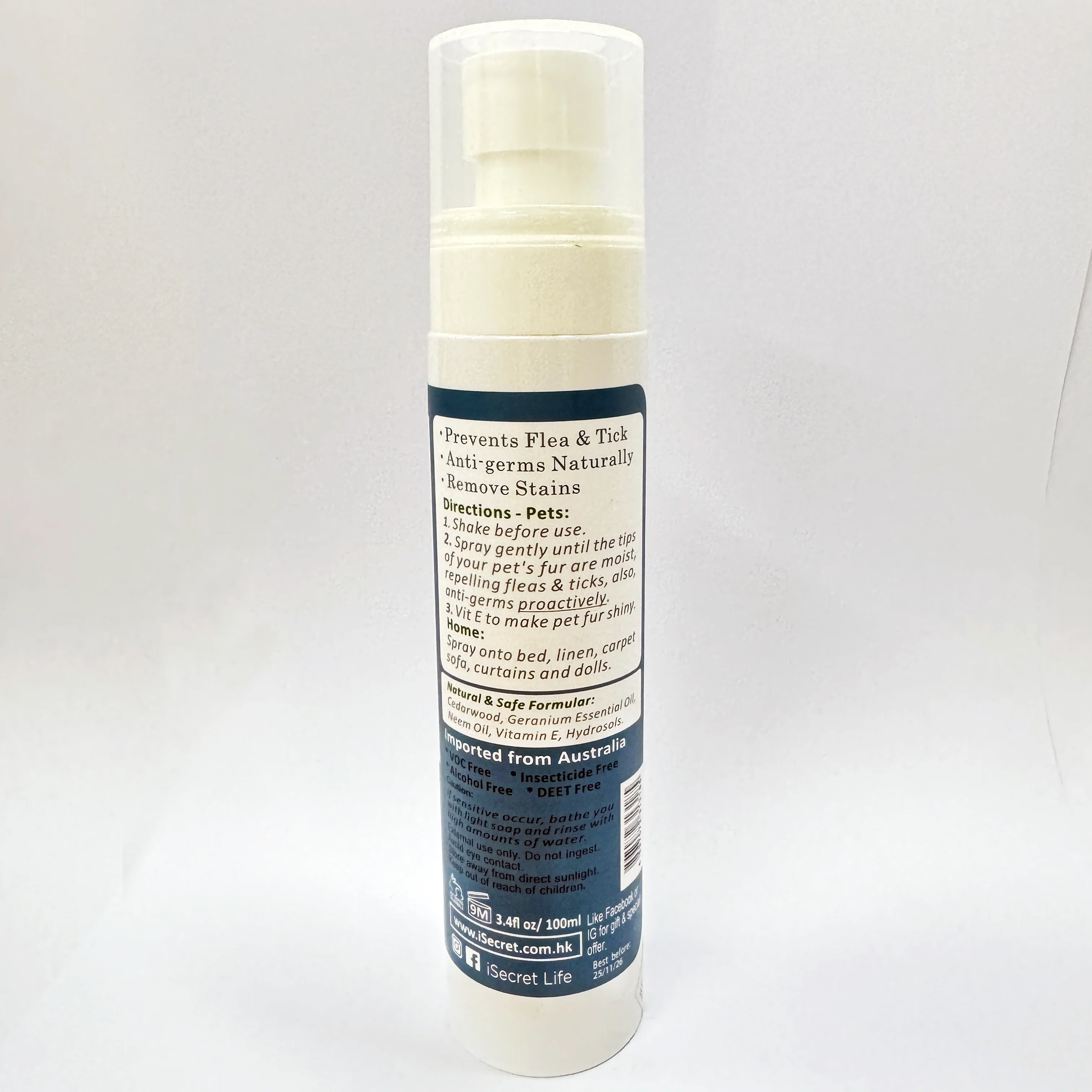 iSecret - 2 in 1 寵物家居 苦楝�?防蚤防床蝨抗菌草本噴�?100ml