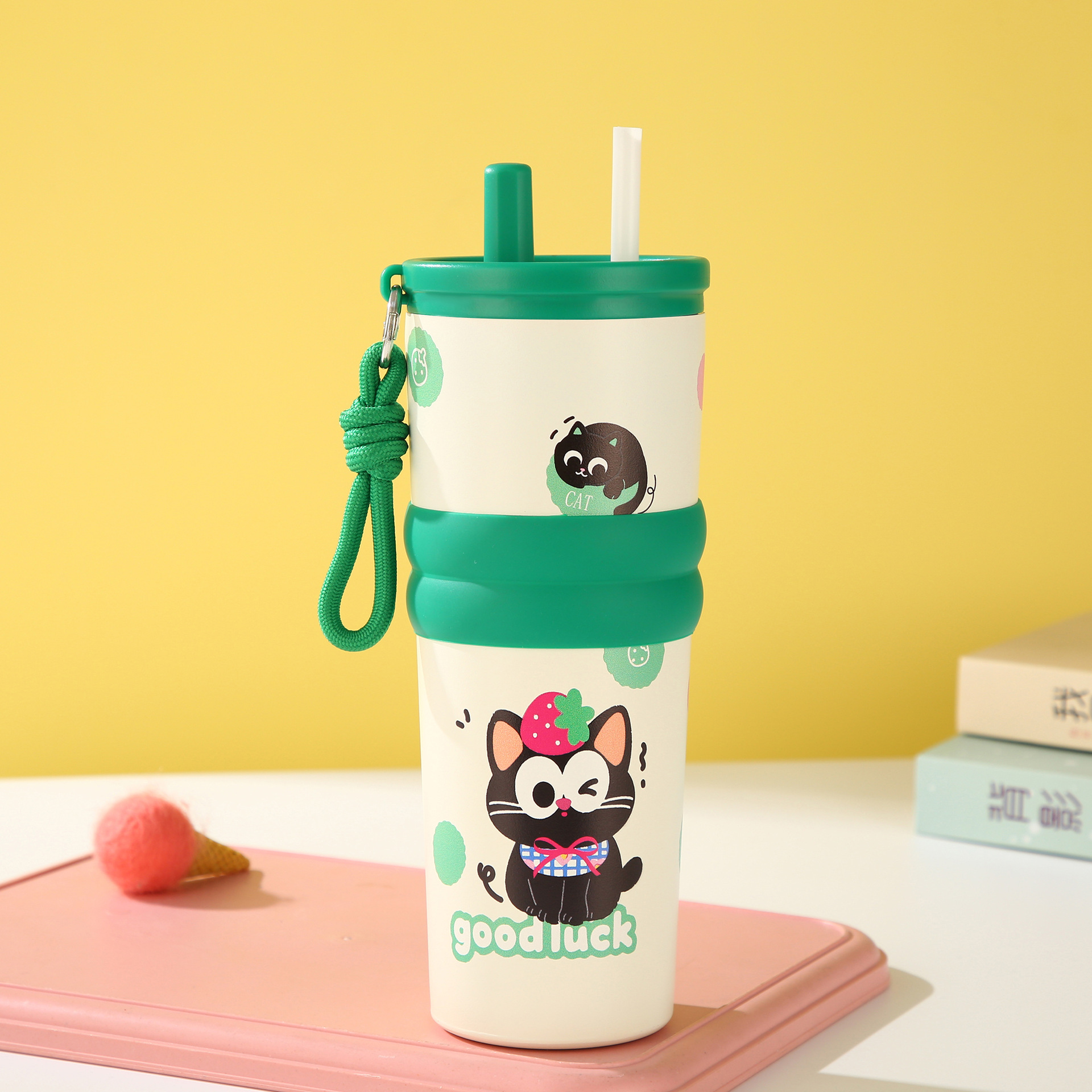 Cartoon Dog Travel Tumbler with Straw