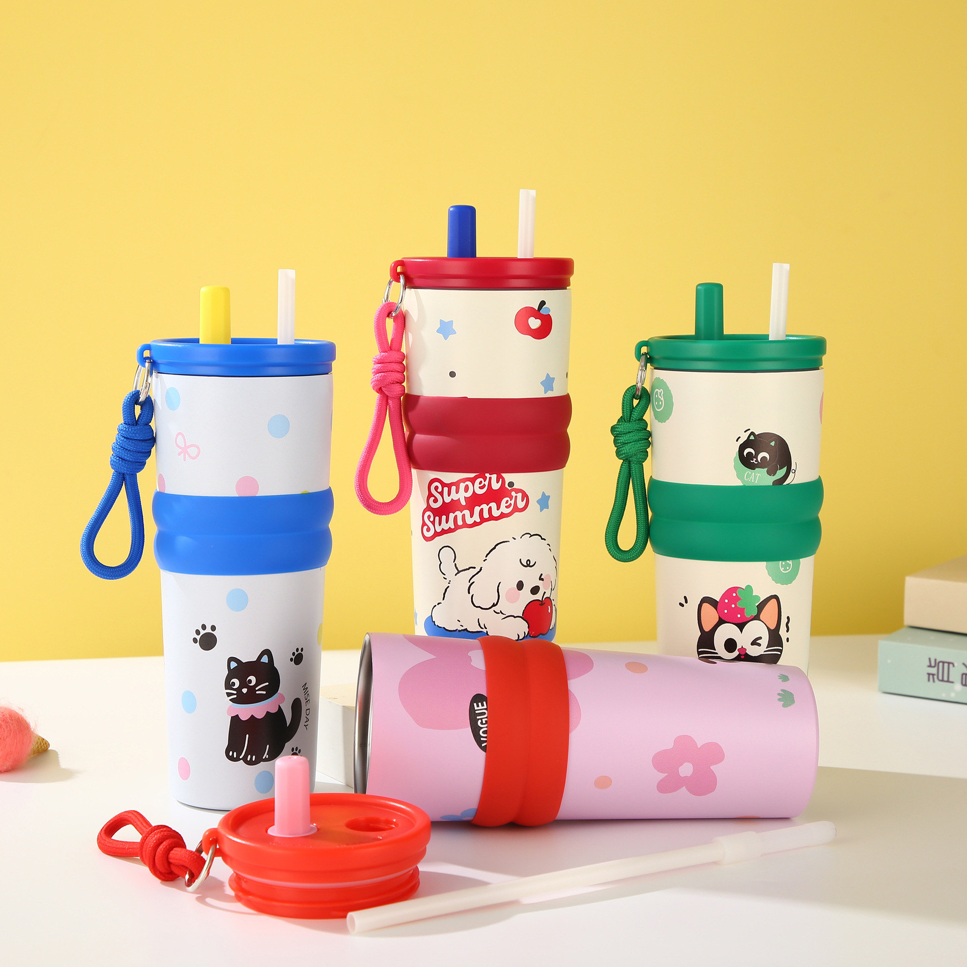 Cartoon Dog Travel Tumbler with Straw