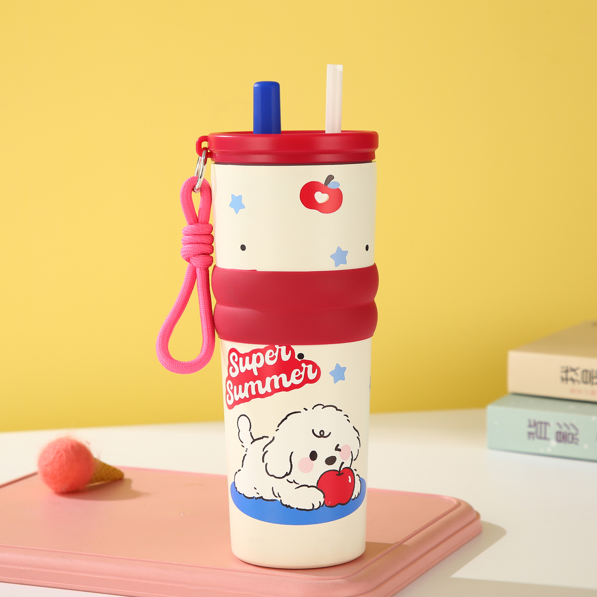 Cartoon Dog Travel Tumbler with Straw