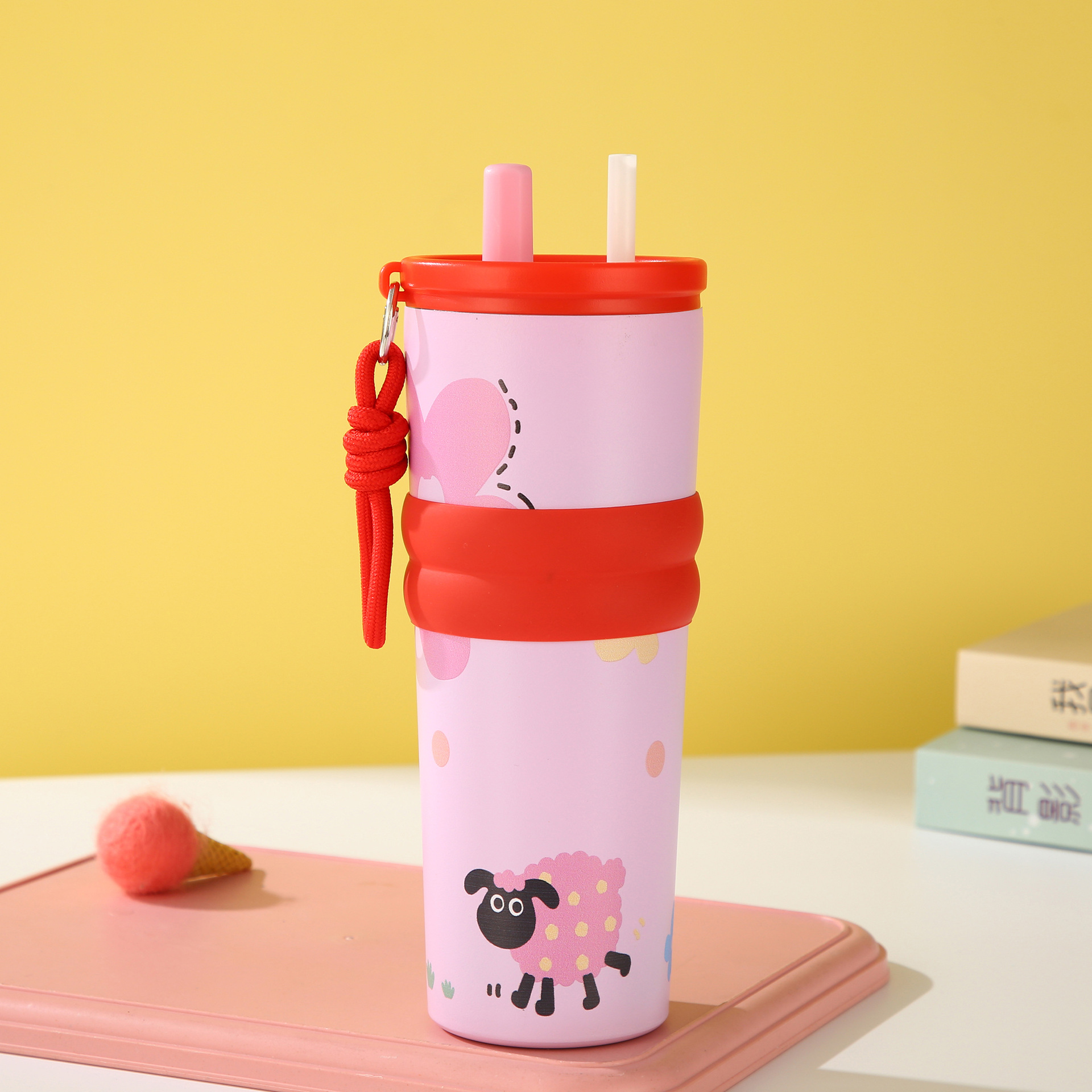 Cartoon Dog Travel Tumbler with Straw