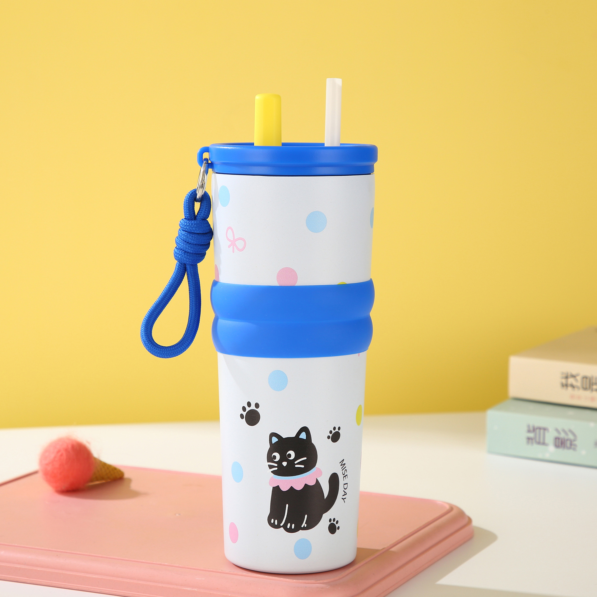 Cartoon Dog Travel Tumbler with Straw