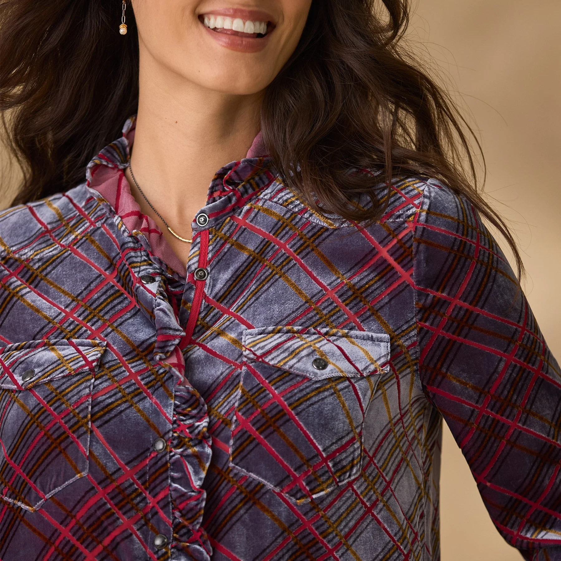 Gretel Plaid Velvet Shirt, Petite