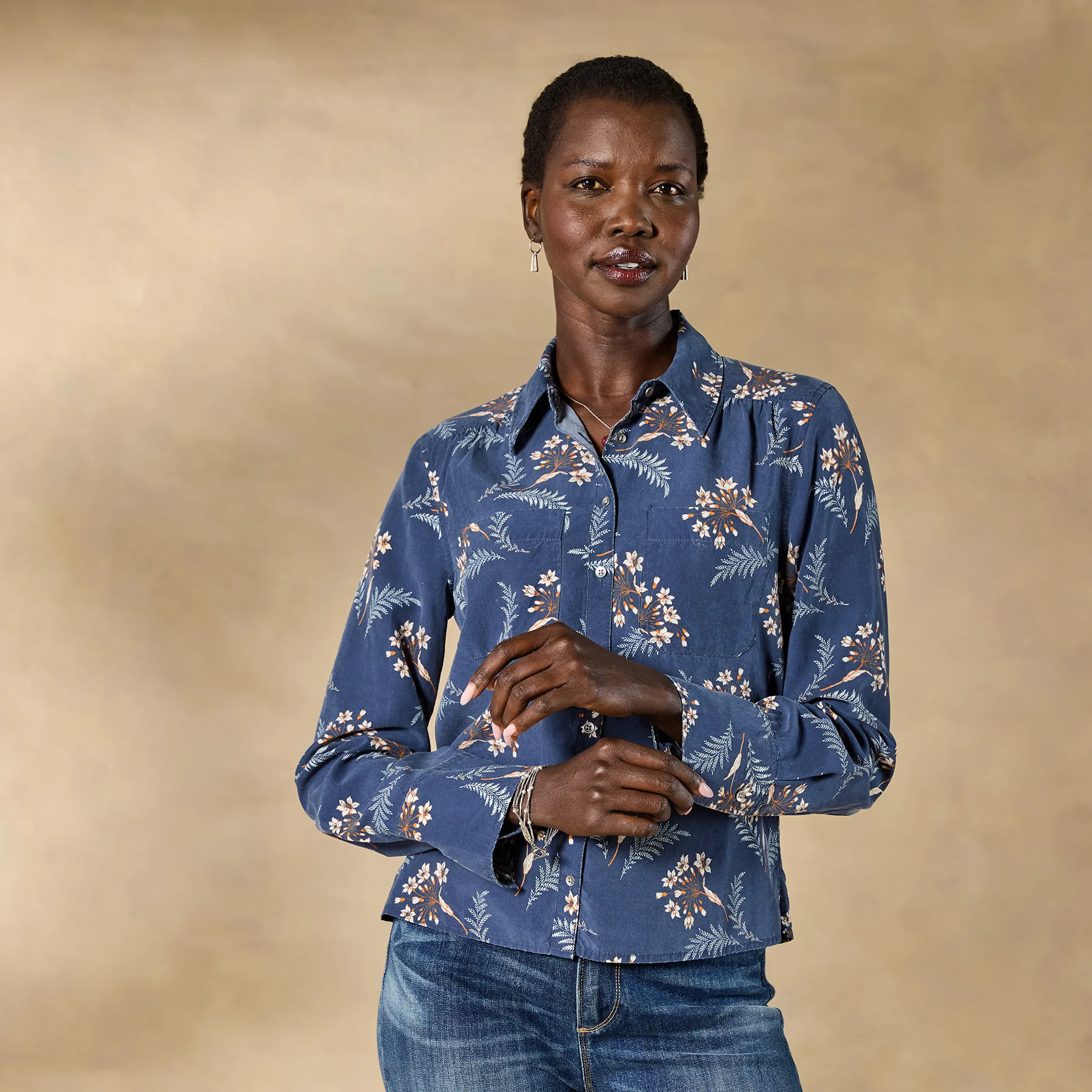 Ryleigh Mixed-Print Shirt, Petite