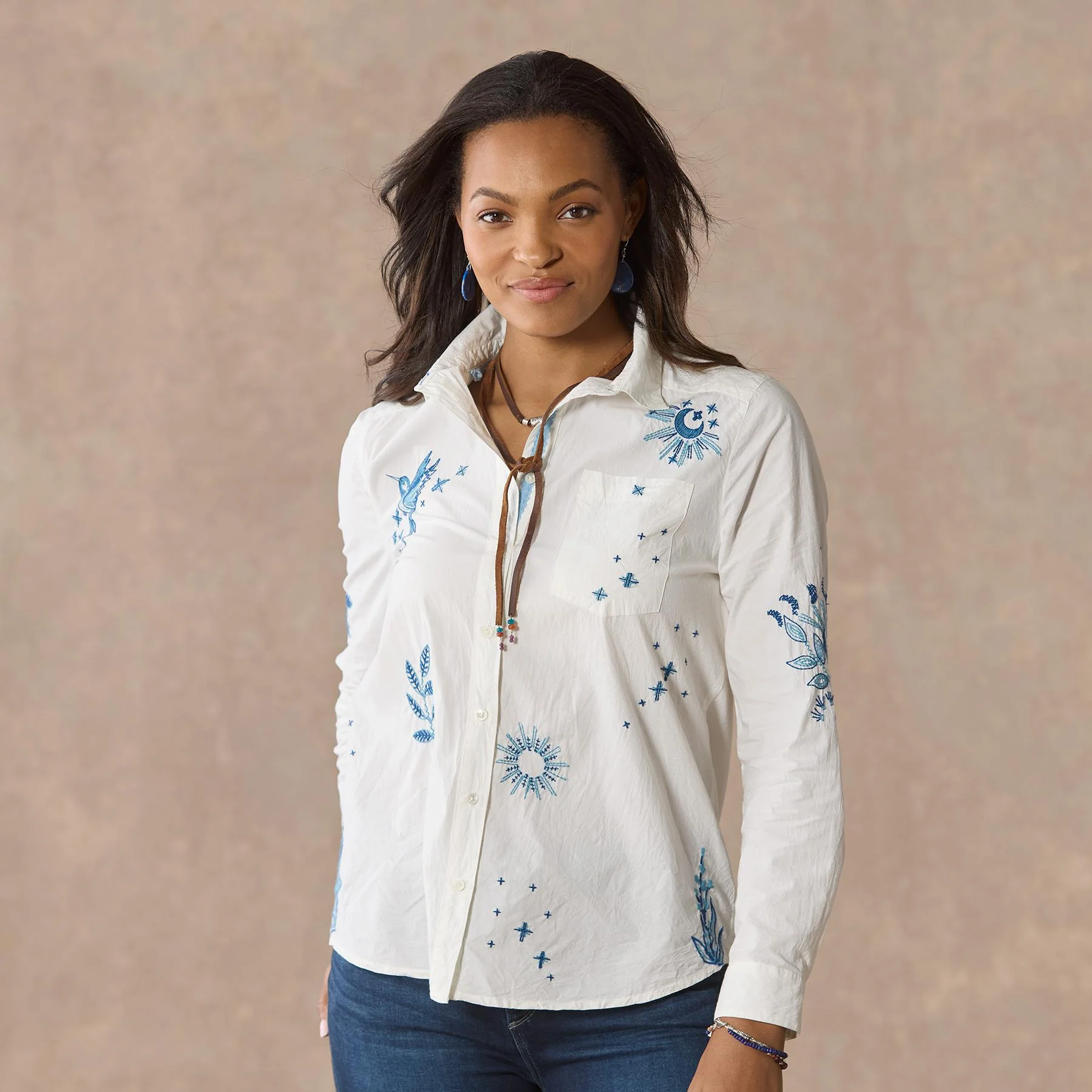 Karina Embroidered Shirt, Petite