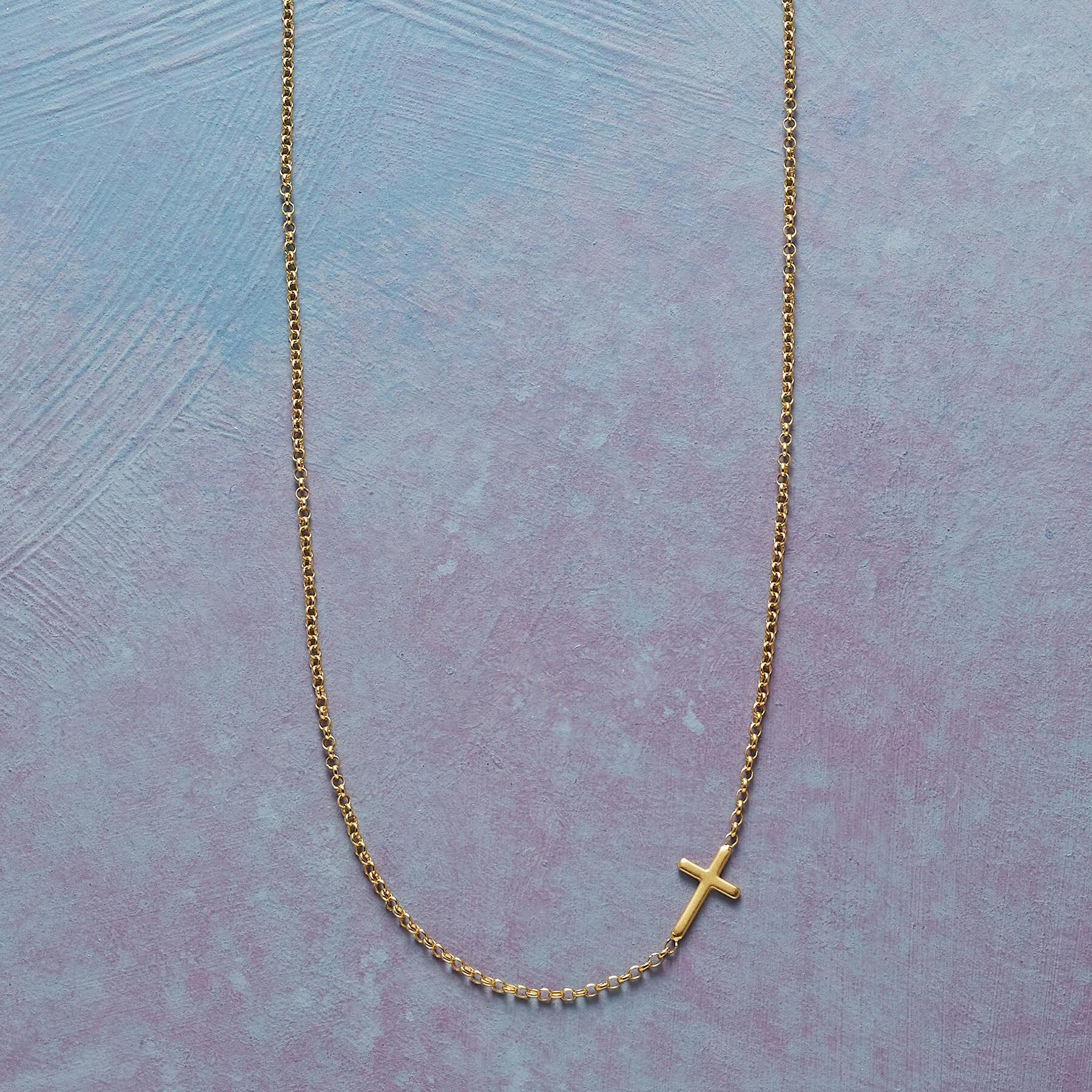 Gold Cross Across Necklace