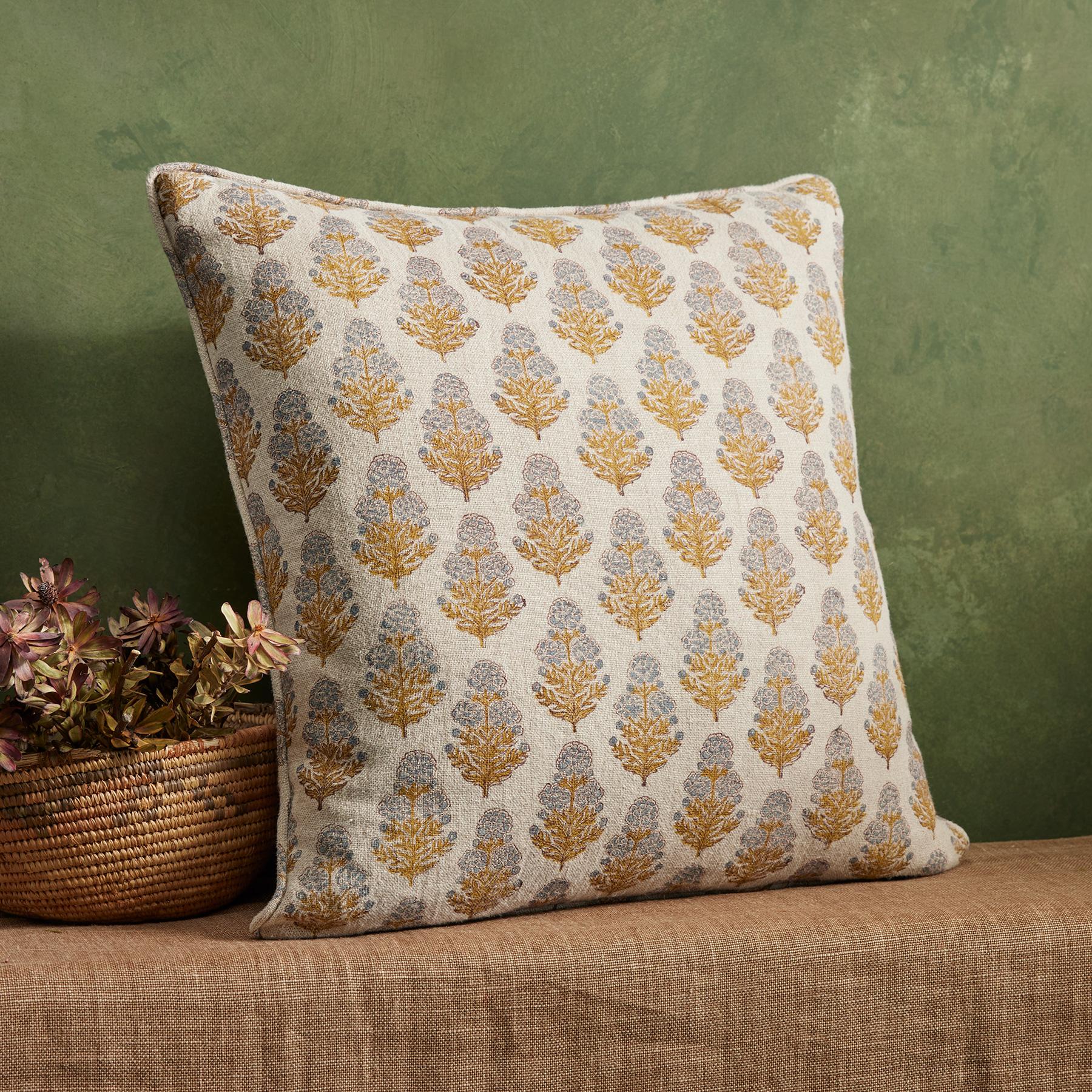 Marigold Bloom Block Print Pillow