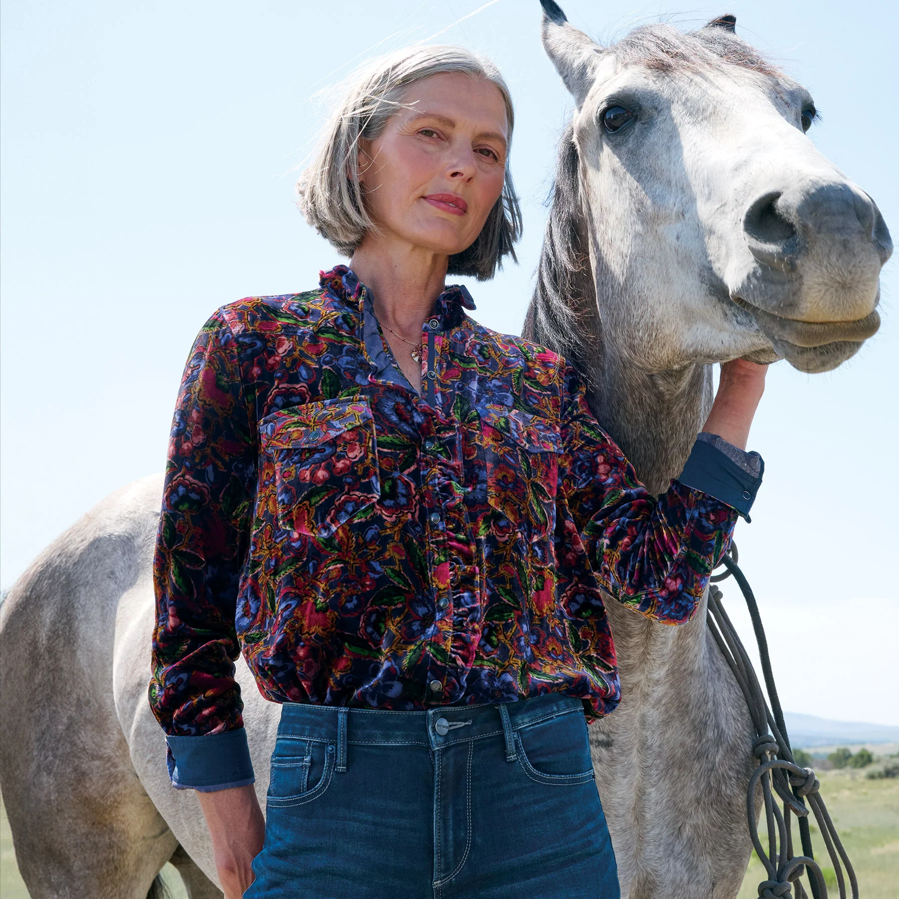 Gretel Floral Velvet Shirt, Petite