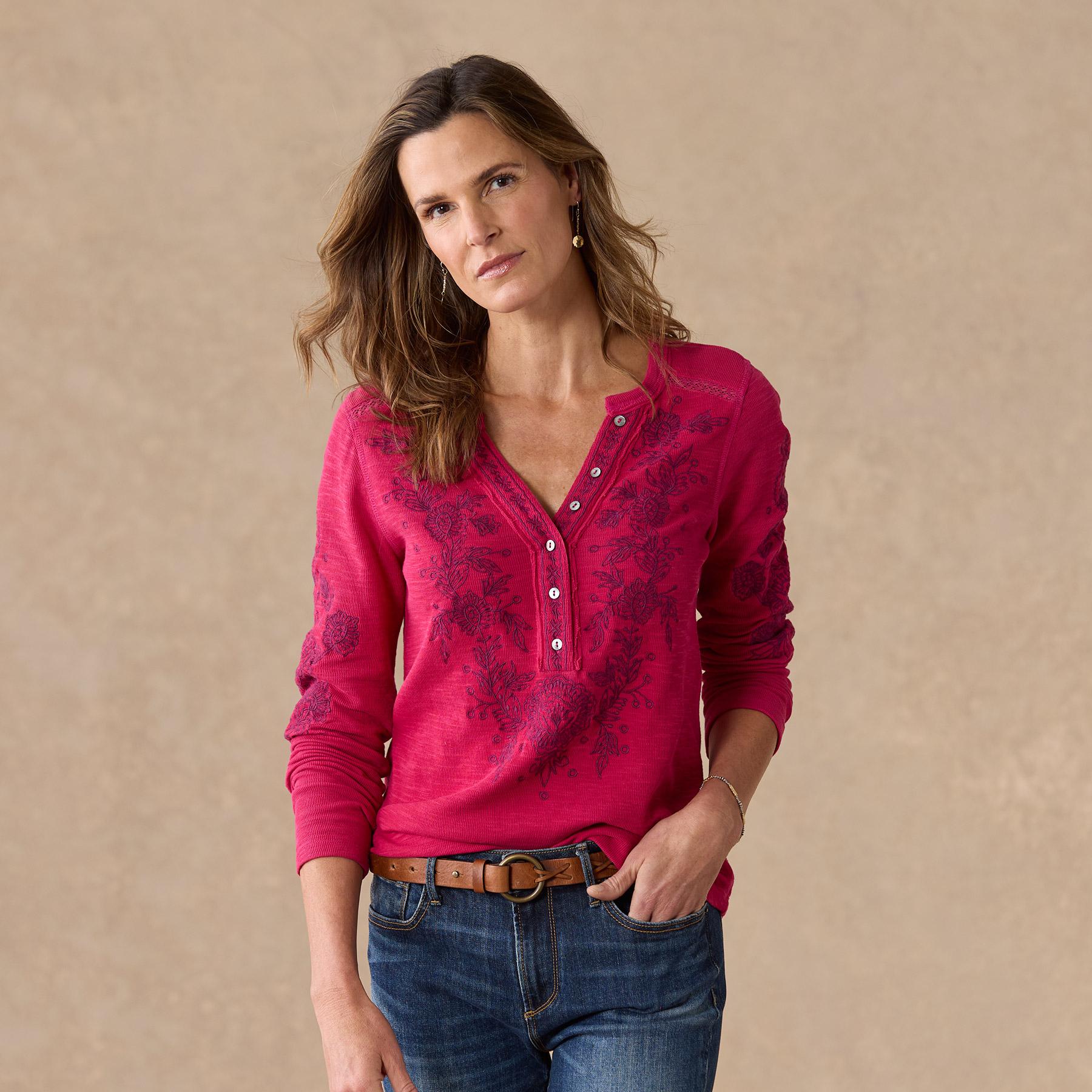 Artisan Floral Henley, Petite