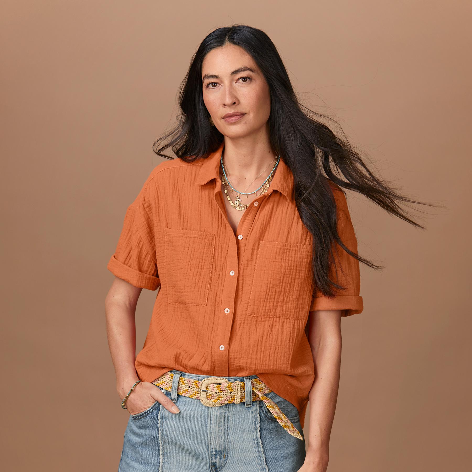 Mara Gauze Camp Shirt, Petite