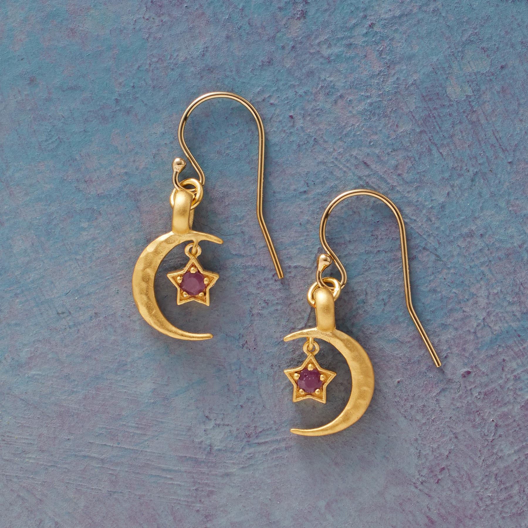 Gold Plate Moon's Embrace Birthstone Earrings