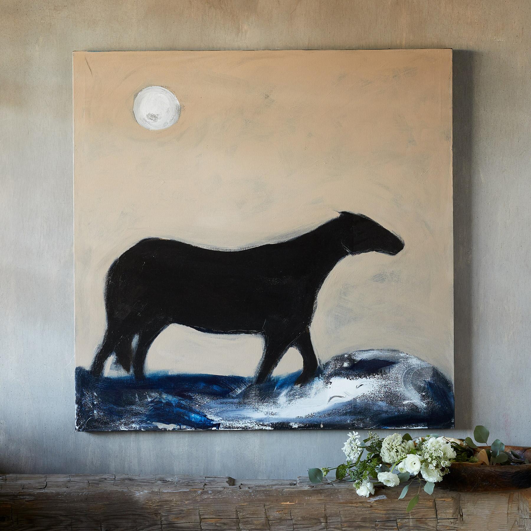 Dark Horse In The Water Painting