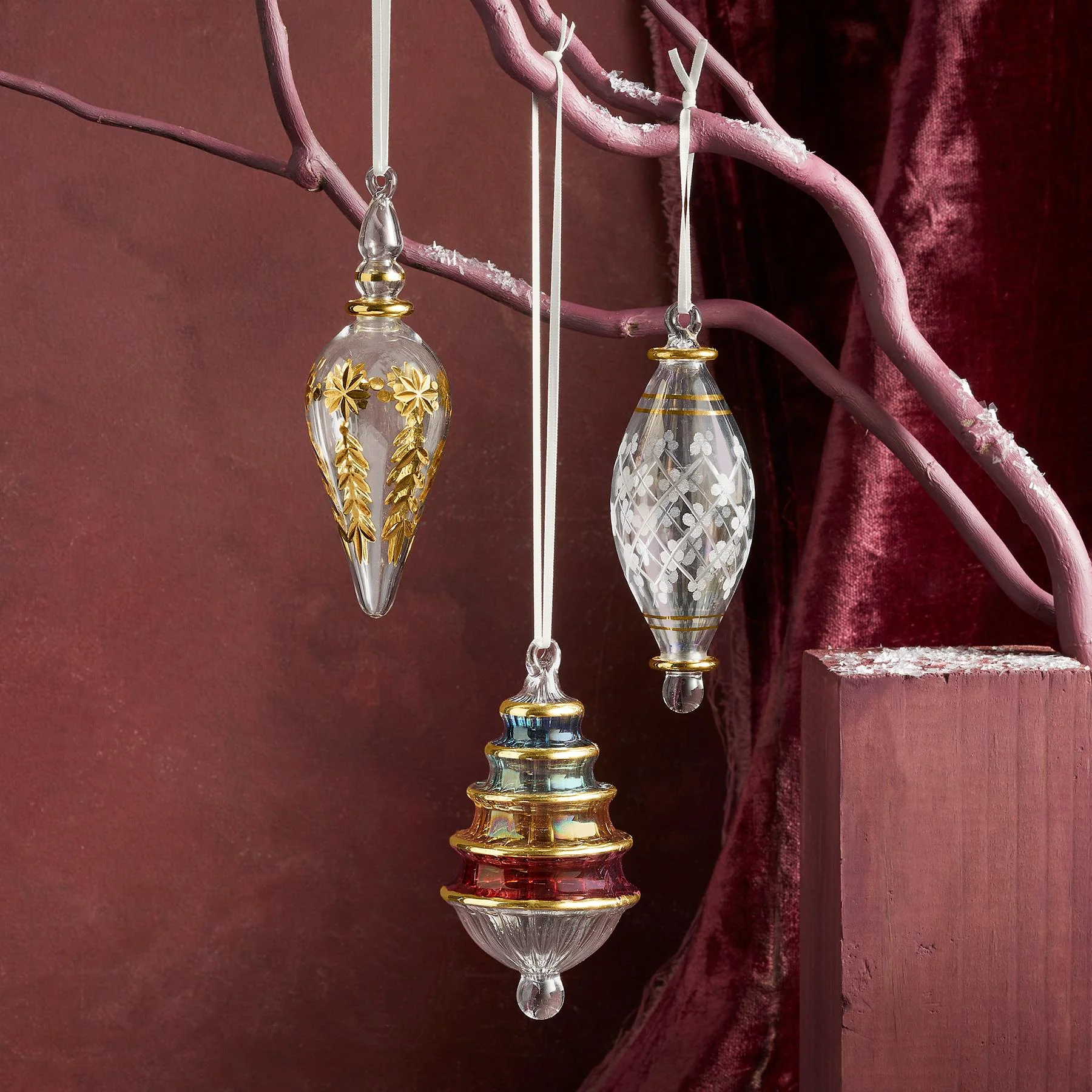 Victorian Glass Ornaments, Set Of 3