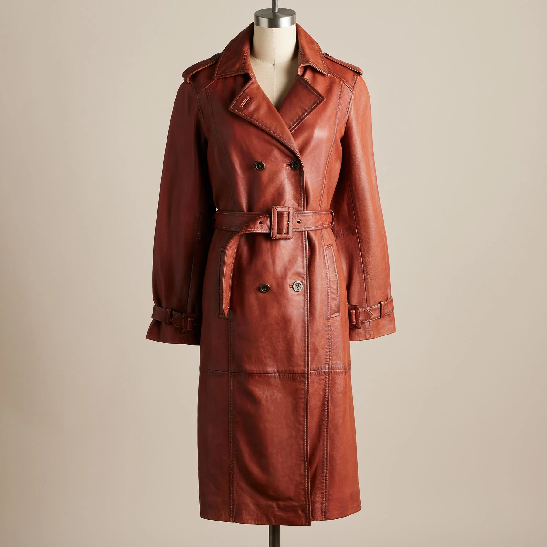 Araminta Leather Trench Coat - Petites
