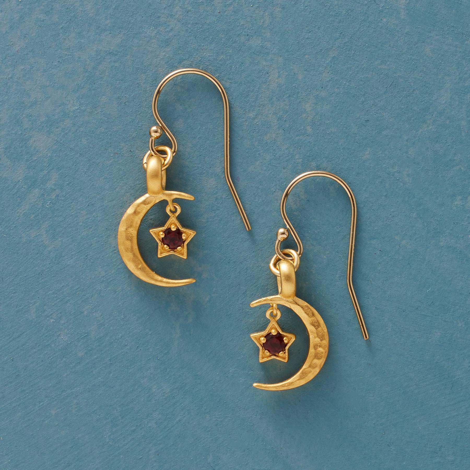 Gold Plate Moon's Embrace Birthstone Earrings