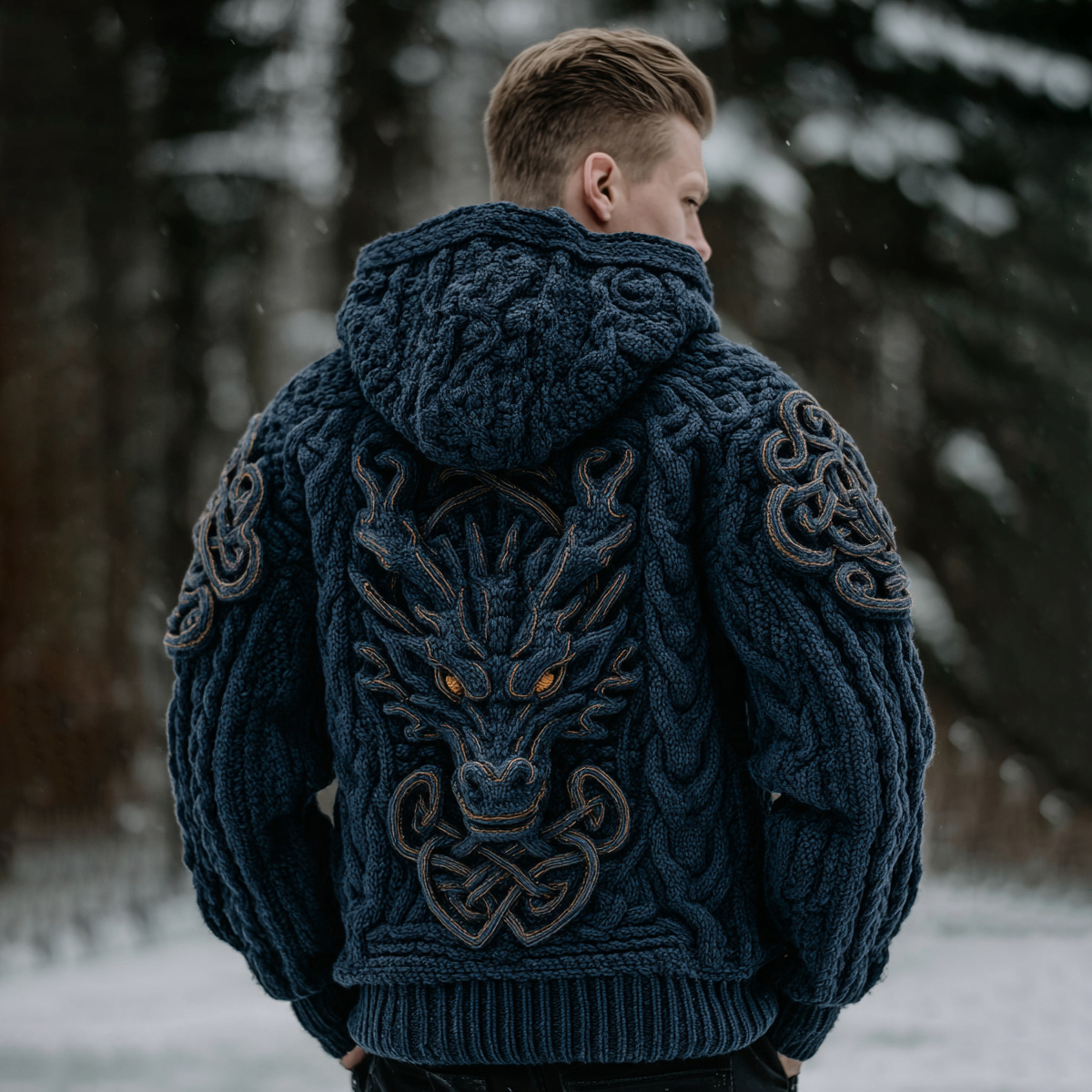 Men's Viking Dragon Head Celtic Thick Hooded Sweater