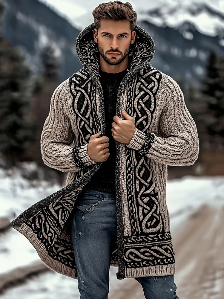 Men's Viking Complex Celtic Knot Mid-length Cardigan Sweater
