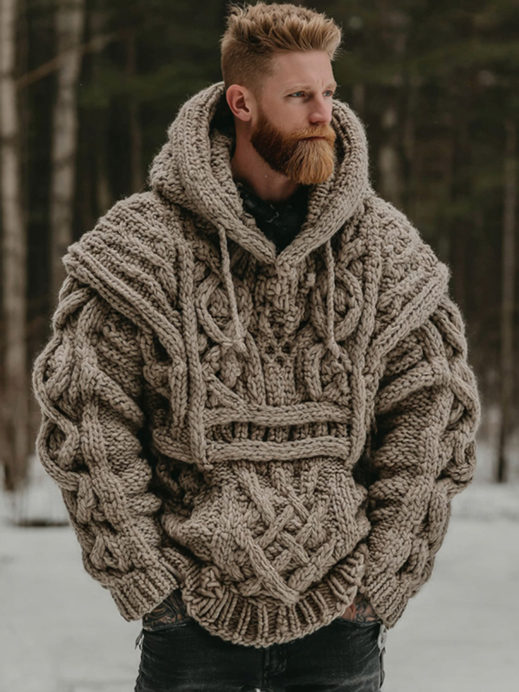 Men's Viking Celtic Jacquard Cozy Casual Hooded Sweater