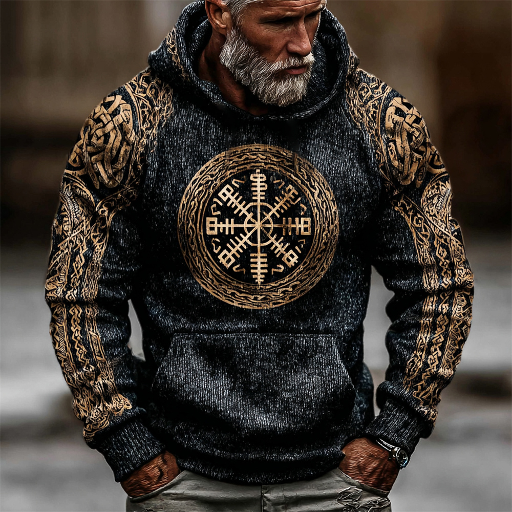 Viking Helm Of Awe Art Men's Hooded Knit Sweater