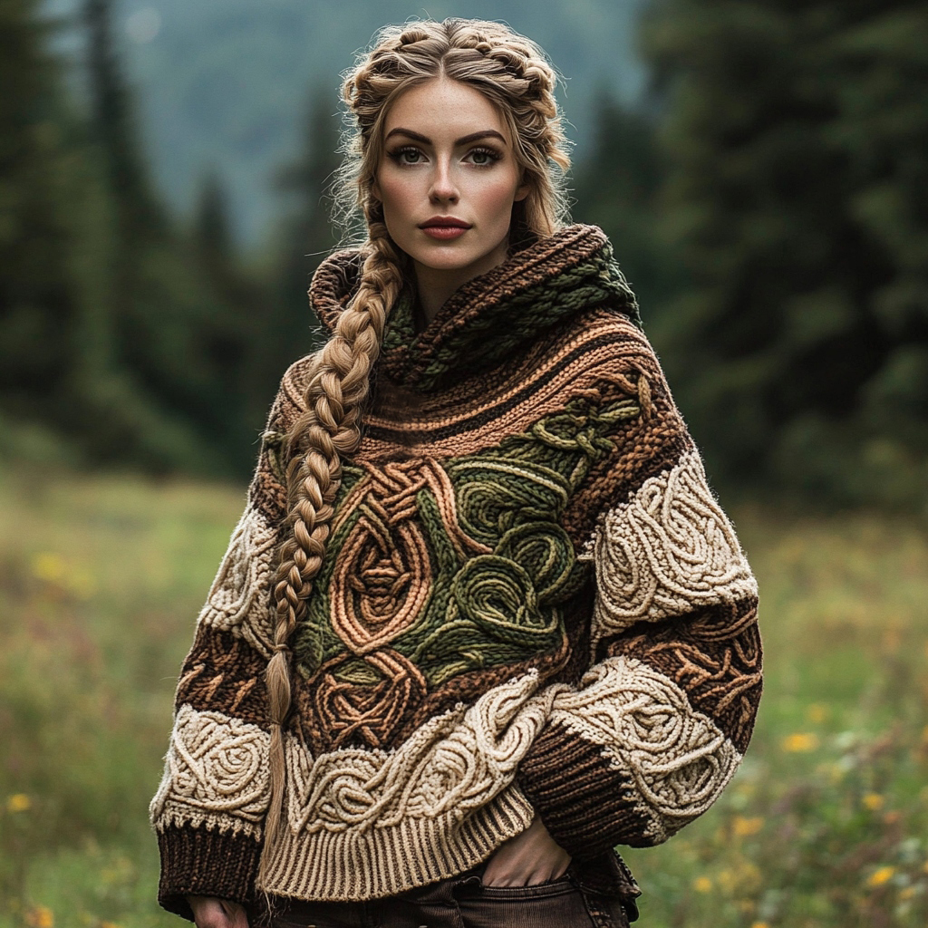 Women's Vintage Celtic Knot Jacquard Hooded Sweater