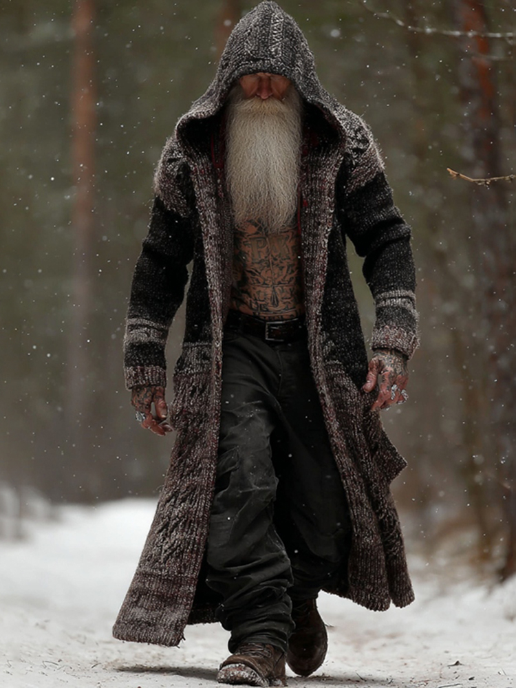 Men's Vintage Viking Celtic Art Cozy Long Cardigan Sweater