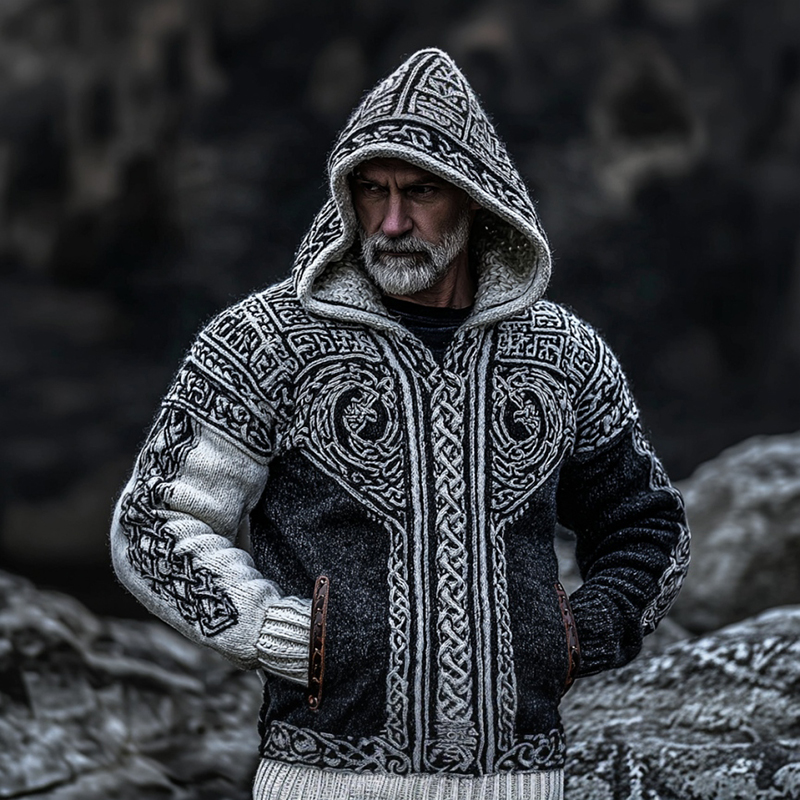 Men's  Viking Dragon Totem Celtic Knot Knit Hoodie