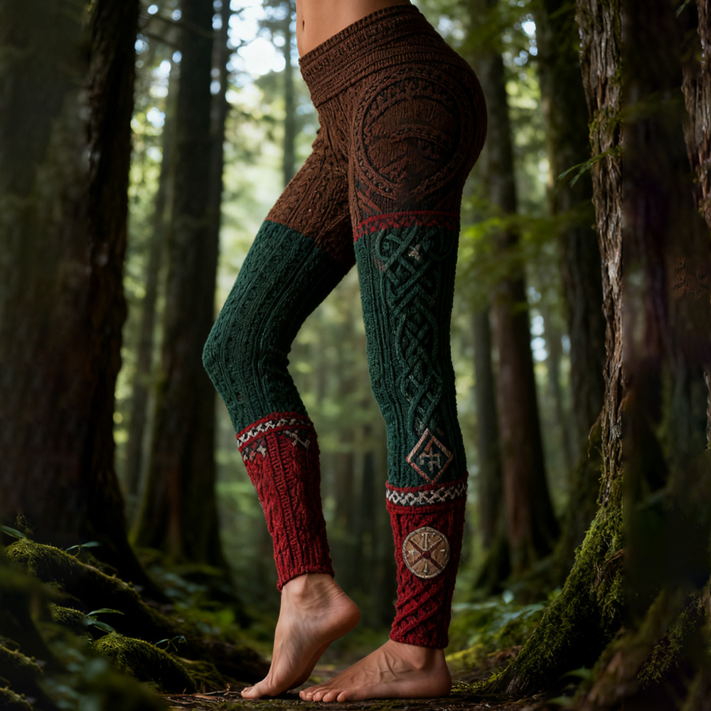 Vintage Viking Celtic Knot Art Knit Jacquard Cozy Leggings