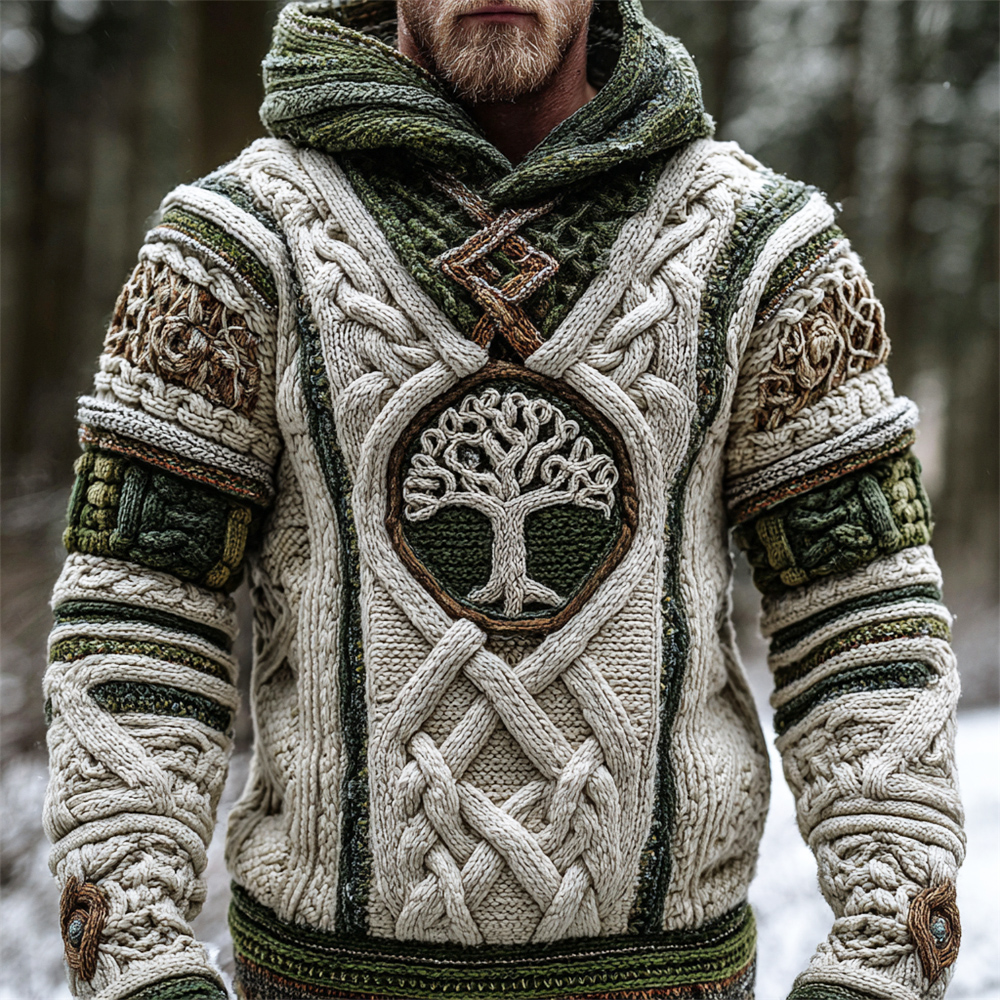 Viking Celtic Tree Knit Art Men's Hooded Sweater