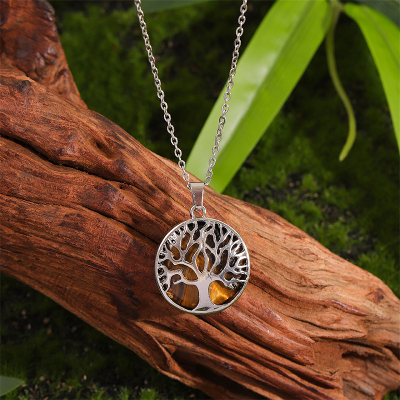 Vintage Viking Tree Of Life Carved Natural Stone Necklace