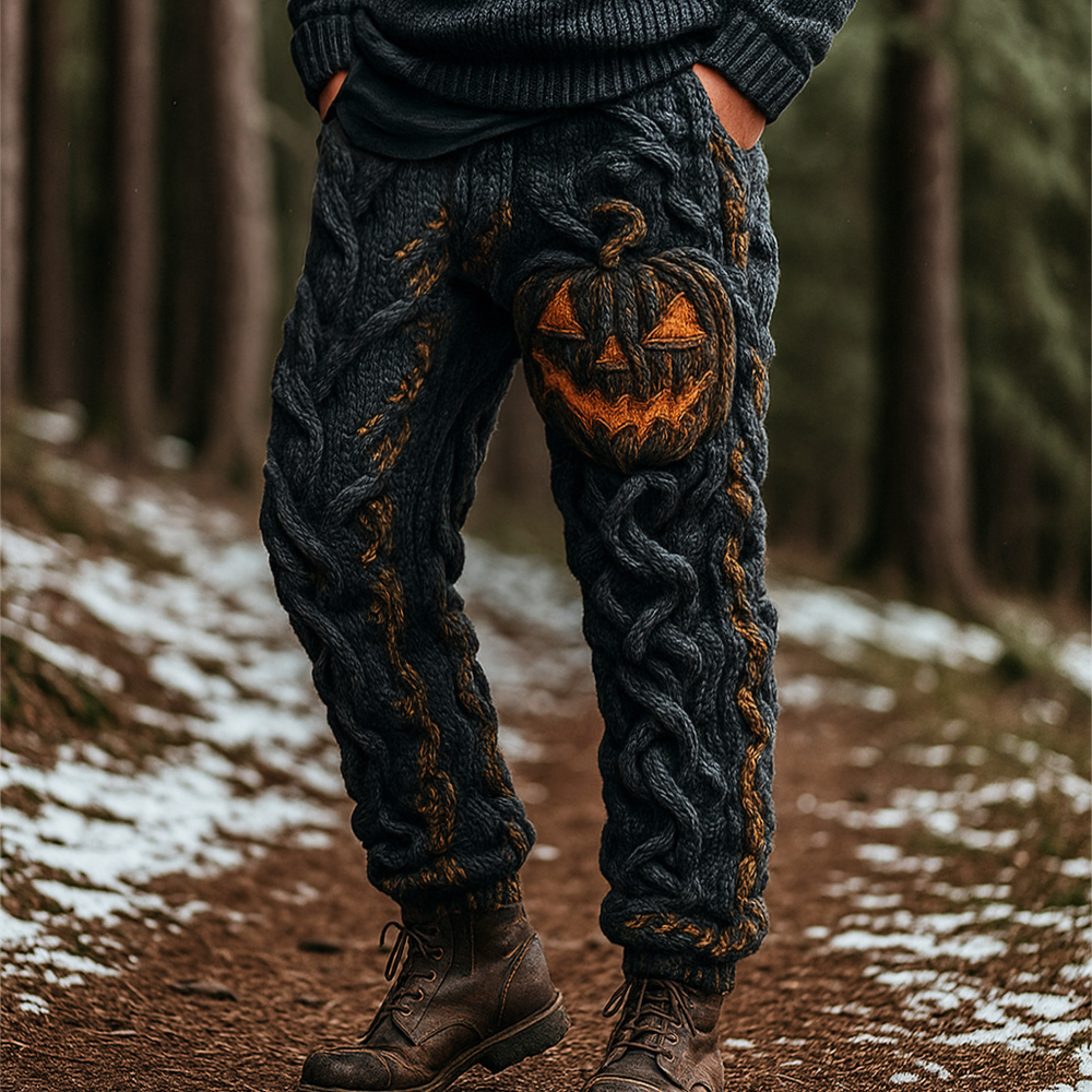 Halloween Spooky Pumpkin Emoji Men's Knit Loose Pants