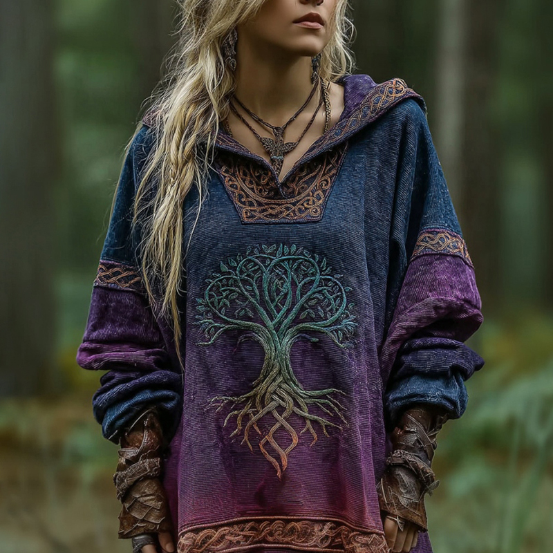 Women's Viking Tree Of Life Celtic Knot Art Gradient Comfort Hoodie