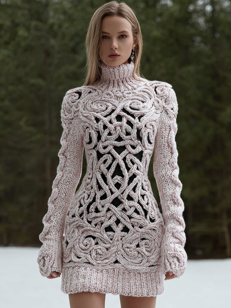 Viking Style Winter Women's Warm High Neck Knitted Sweater Dress