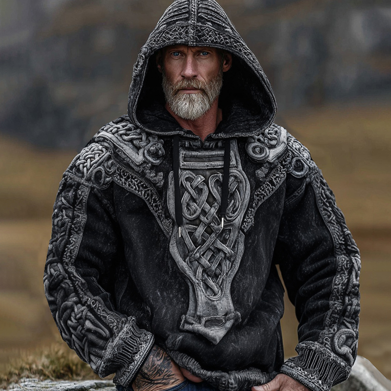 Viking Celtic Knot Inspired Tribal Distressed Washed Hoodie