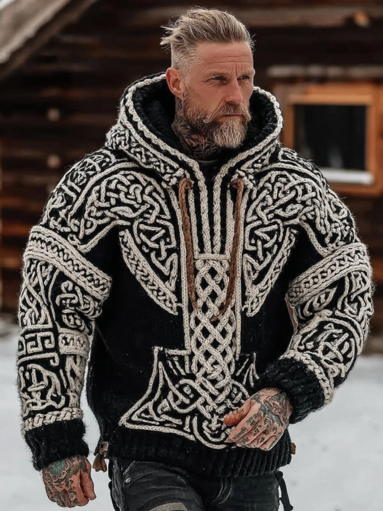 Men's Viking Celtic Pattern Art Cozy Hooded Sweater