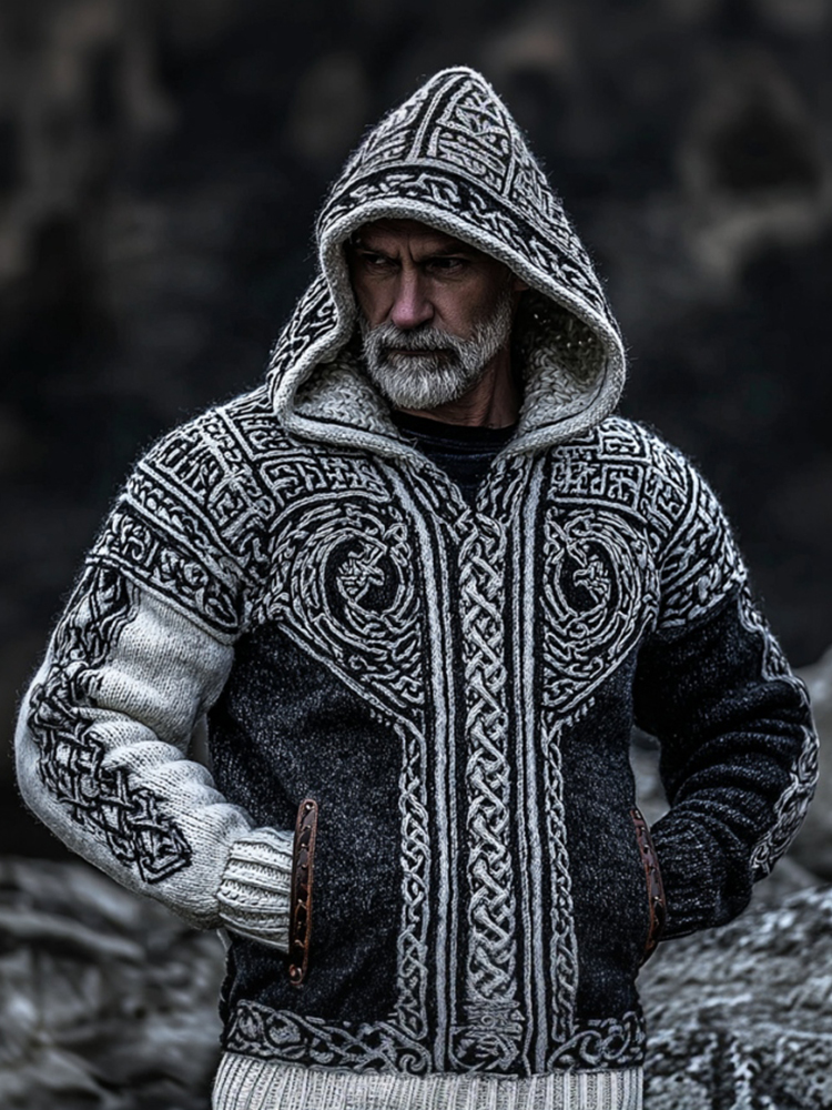 Men's  Viking Dragon Totem Celtic Knot Knit Hoodie