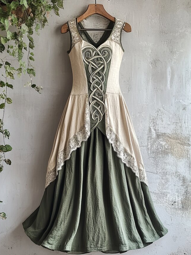 Viking Tribal Celtic Knot Art Lace Linen Tank Dress