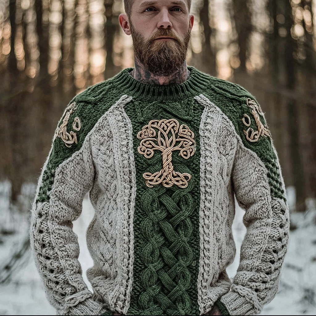 Men's Viking Tree Of Life Celtic Knot Knit Cozy Sweater