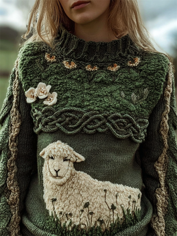Sheep Fleece Floral Vintage Celtic Cozy Knit Sweater