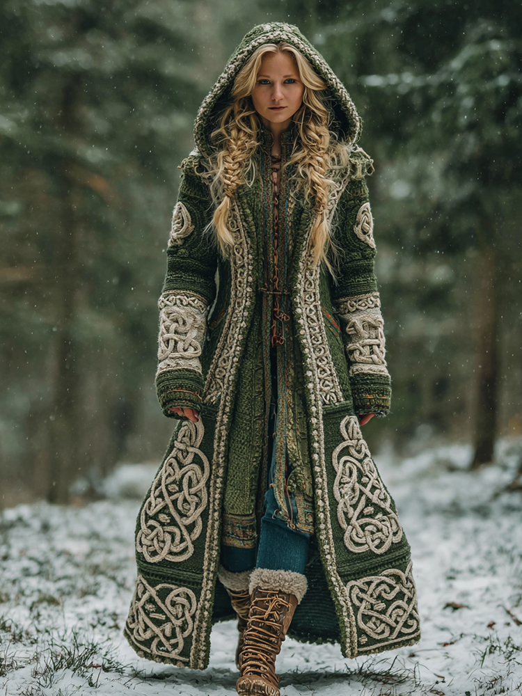 Women's Celtic Knot Irish Art Hooded Knit Cardigan