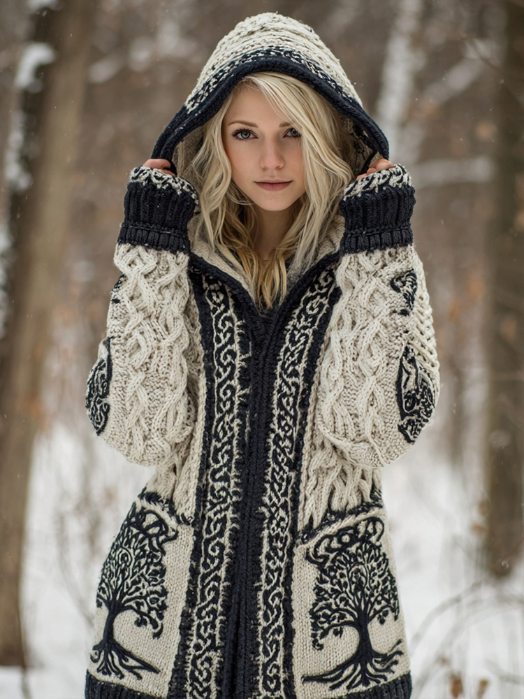 Viking Tree Of Life Celtic Knot Knit Sweater Cardigan