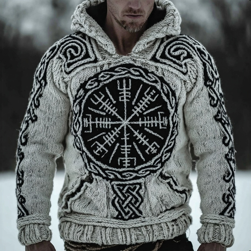 Men's Viking Compass Celtic Chunky Knit Hooded Sweater